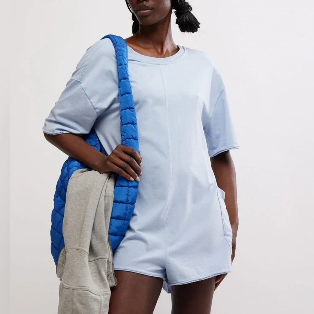 NWT Free People FP Movement Hot Shot Tee Romper - steel blue - Small, large, XL - Picture 2 of 10